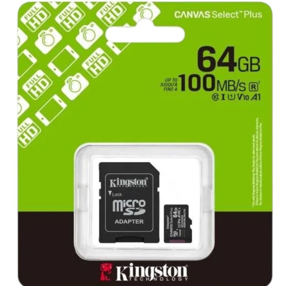 Kingston SDCS3-64GB 64GB microSDXC Canvas Select Plus Gen3 100MB-s A1 Card + Adapter Hafıza Kartı