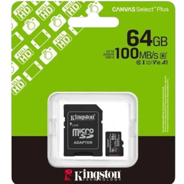 Kingston SDCS3-64GB 64GB microSDXC Canvas Select Plus Gen3 100MB-s A1 Card + Adapter Hafıza Kartı