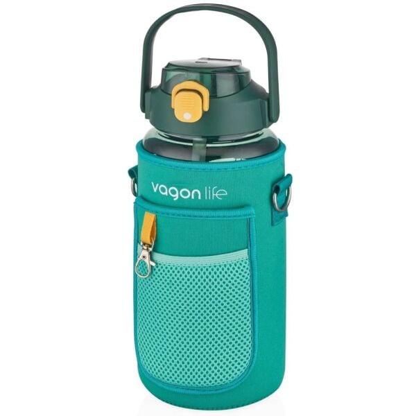 Vagonlife Kılıflı Pipetli Tritan Matara 1500 ml VGN2115 Yeşil