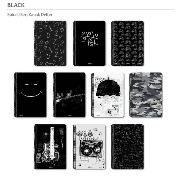 Black 16x23 120 Yaprak Çizgisiz Sert Kapak Spiralli Defter