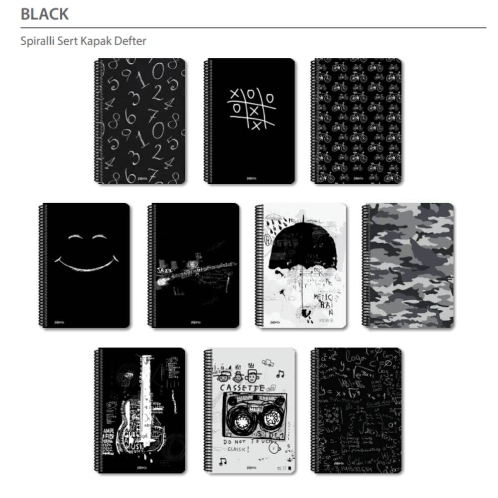 Black 16x23 120 Yaprak Çizgili Sert Kapak Spiralli Defter