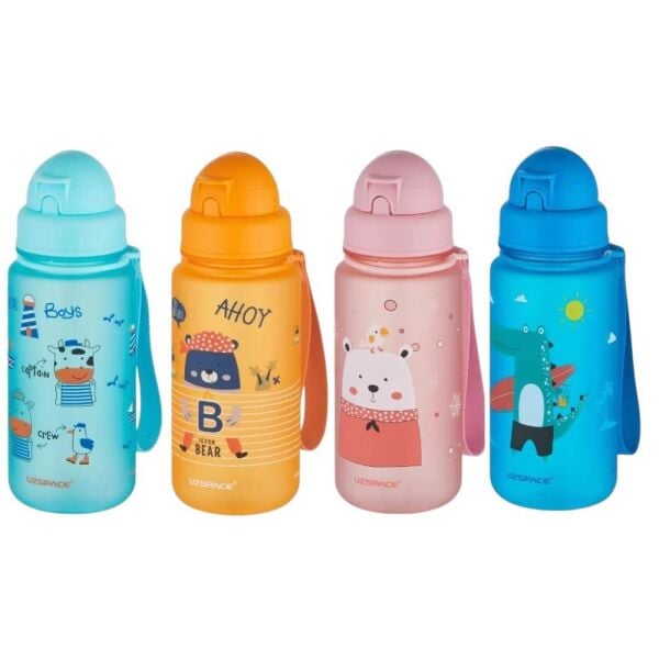 Uzspace Sevimli Hayvanlar 400 ml Tritan Pipetli Matara 3024-5 Turuncu