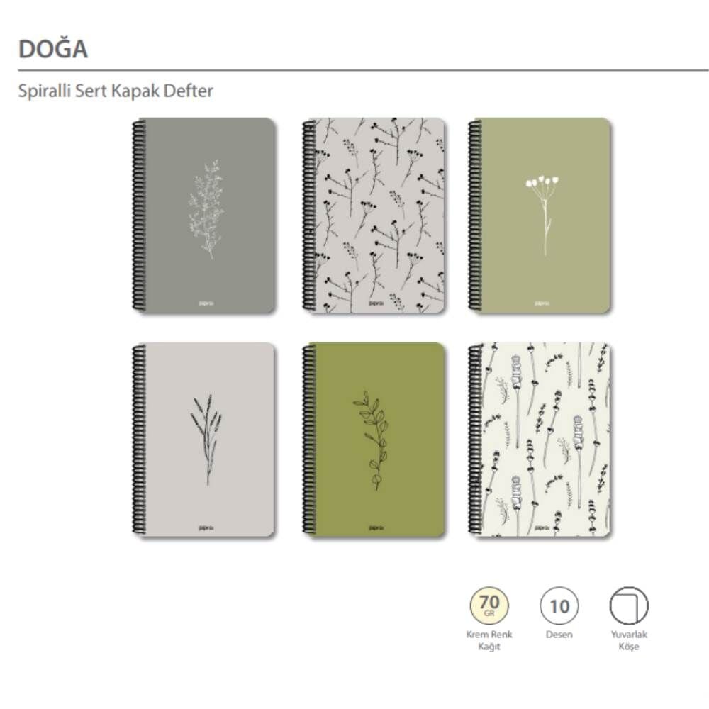 Doğa 16x23 100 Yaprak Çizgili Sert Kapak Spiralli Defter