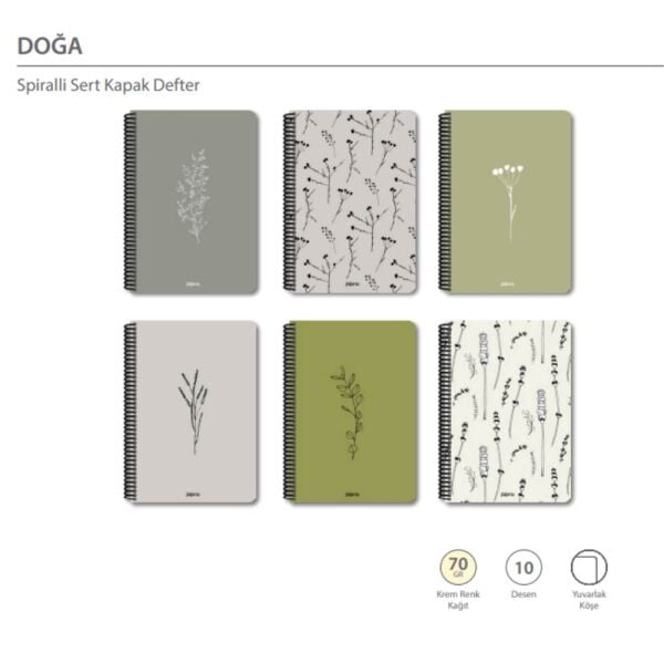Doğa 16x23 100 Yaprak Çizgili Sert Kapak Spiralli Defter
