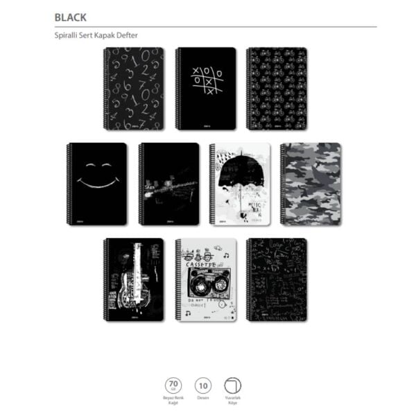 Black 16x23 120 Yaprak Kareli Sert Kapak Spiralli Defter
