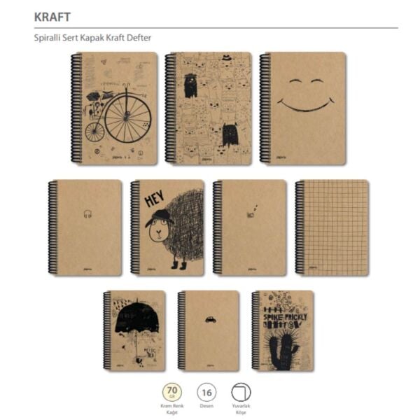 Kraft 14x19 80 Yaprak Çizgisiz Sert Kapak Spiralli Defter