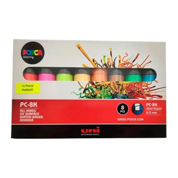 Uniball Posca Boyama Markörü PC-8K 8.0 mm 7+1 Florasan Renkler