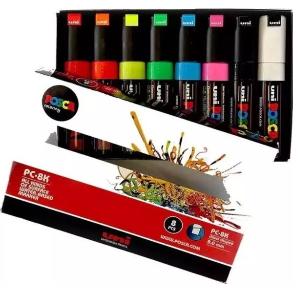 Uniball Posca Boyama Markörü PC-8K 8.0 mm 7+1 Florasan Renkler