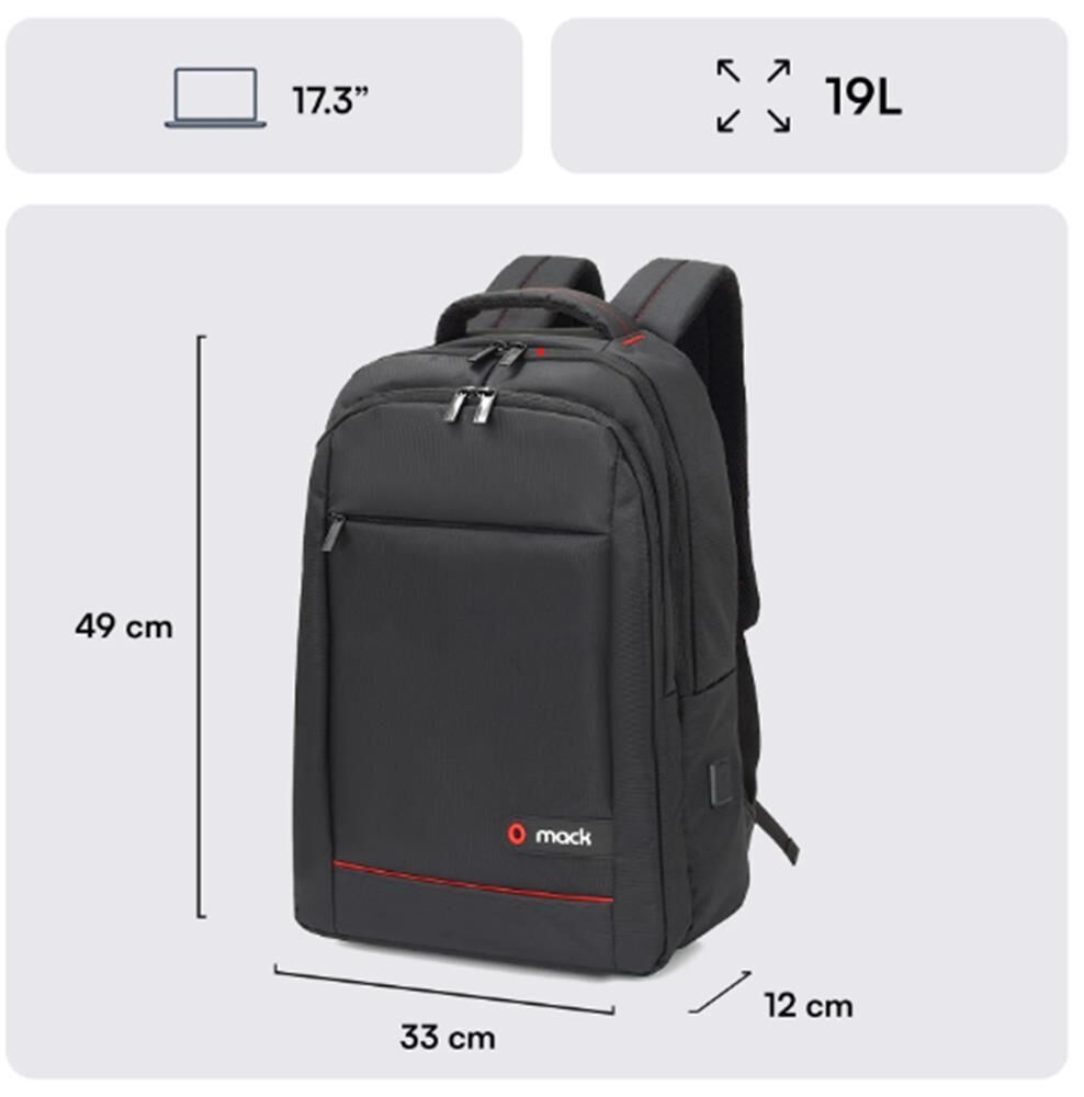 Mack MCC-007 17.3'' Office USB Girişli Notebook Sırt Çantası Siyah (Dahili USB Şarj Portu)
