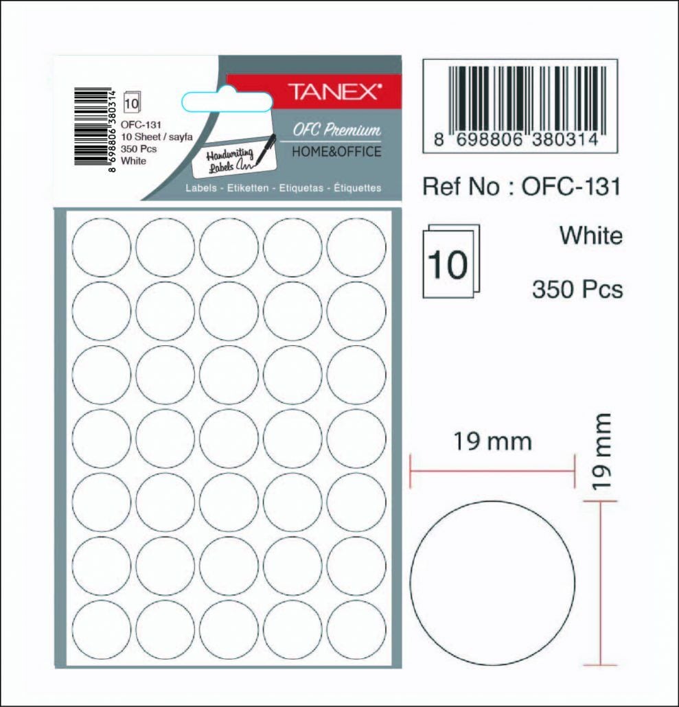 Tanex Ofis Etiketi Ofc-131 Beyaz