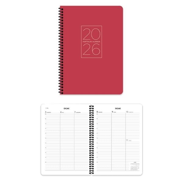 Keskin 2026 17x24 Spiralli Kırmızı Haftalık Ajanda 600168