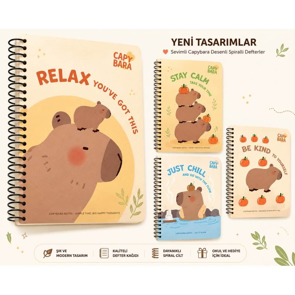Capybara A6 80 Yaprak Çizgili Karton Kapak Spiralli Not Defteri 8371