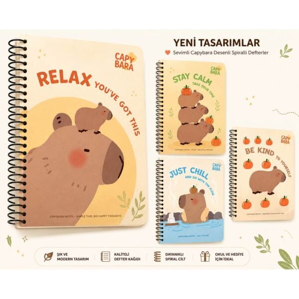 Capybara A6 80 Yaprak Çizgili Karton Kapak Spiralli Not Defteri 8371