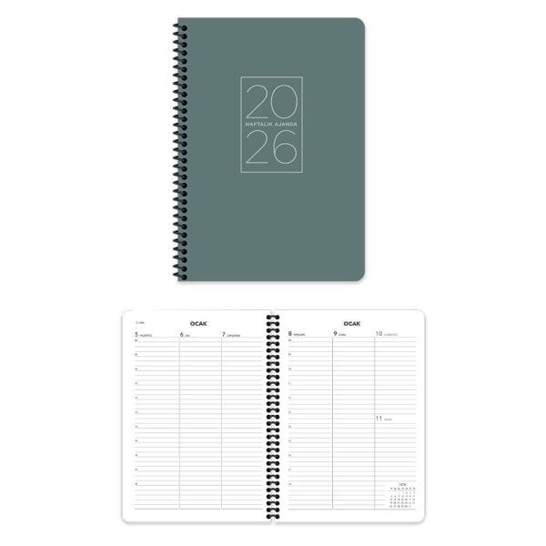 Keskin 2026 17x24 Spiralli Yeşil Haftalık Ajanda 600167