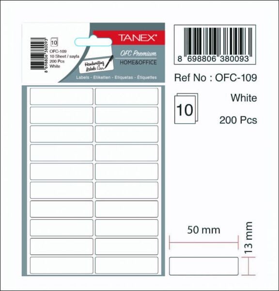 Tanex Ofis Etiketi Ofc-109 Beyaz