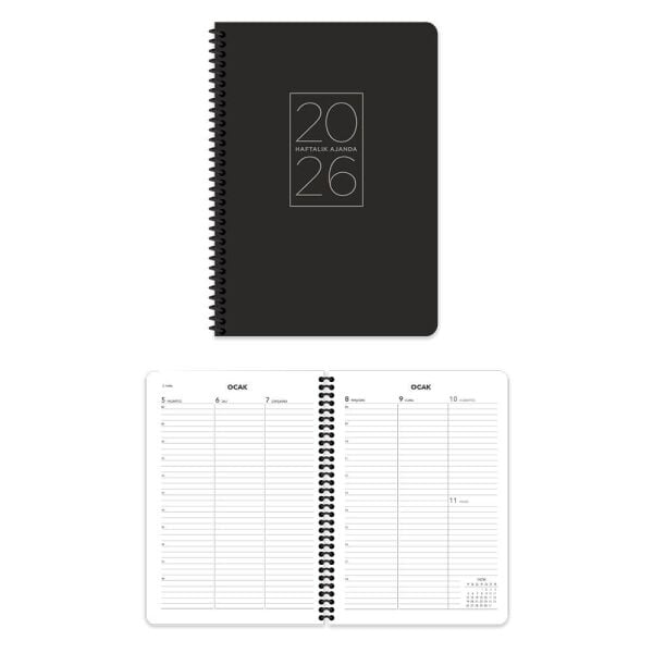 Keskin 2026 17x24 Spiralli Siyah Haftalık Ajanda 600166