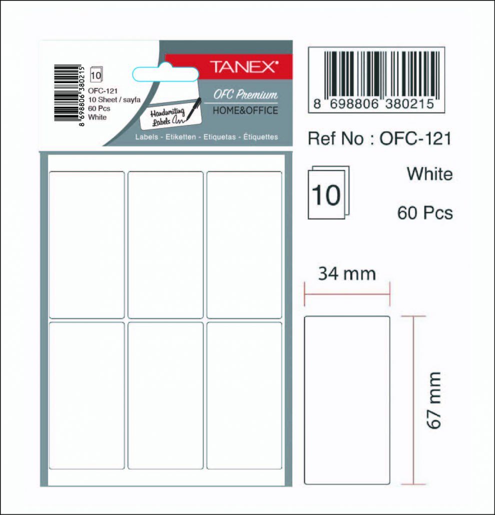 Tanex Ofis Etiketi Ofc-121 Beyaz