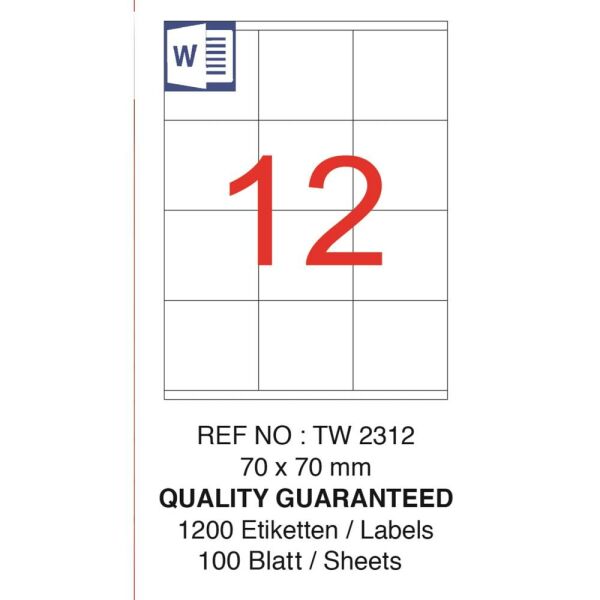 Tanex Laser Etiket Tw-2312 70 X 70 Mm ( 12 ) 100 Lü