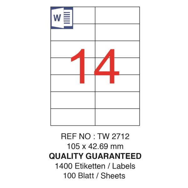 Tanex Laser Etiket Tw-2712 105 X 42.69 Mm ( 14 ) 100 Lü
