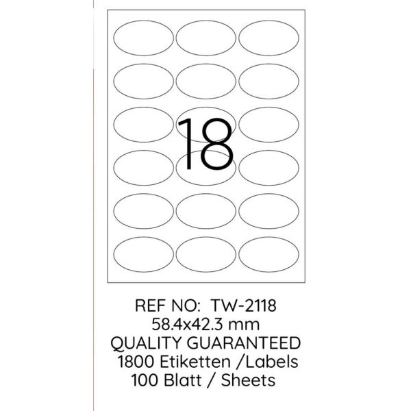 Tanex Laser Etiket Tw-2118 58.4 X 42.3 Mm 100 Lü