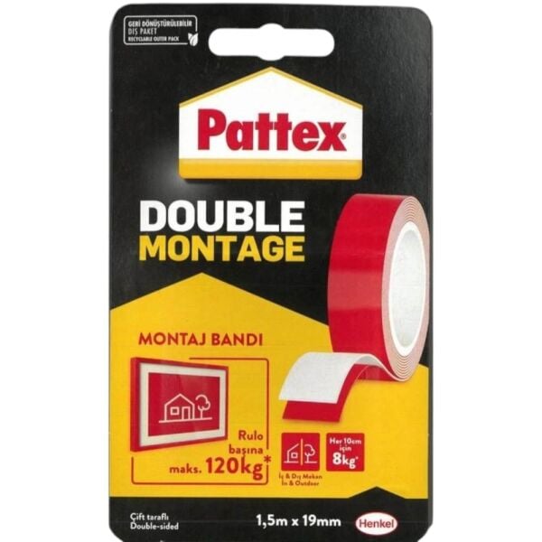 Pattex Çift Taraflı Montaj Bandı 19 mm x 1.50 mt 1483609-2928444