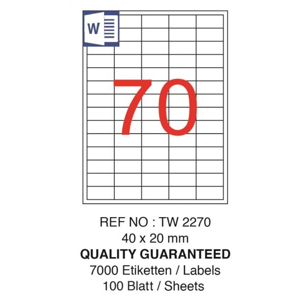 Tanex Laser Etiket Tw-2270 40 X 20 Mm ( 70 ) 100 Lü