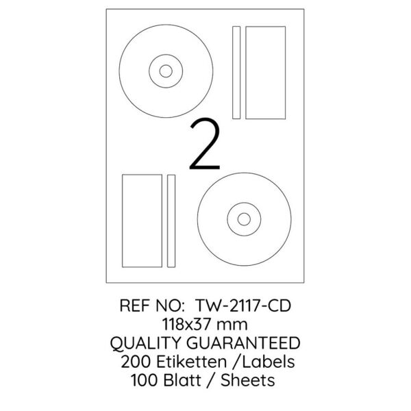 Tanex Laser Etiket Tw-2117 Cd 118 X 37 Mm 100 Lü