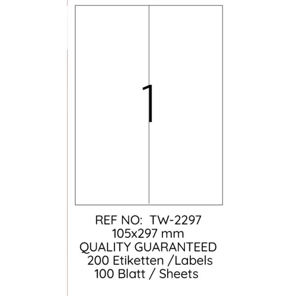 Tanex Laser Etiket Tw-2297 105 X 297 Mm 100 Lü