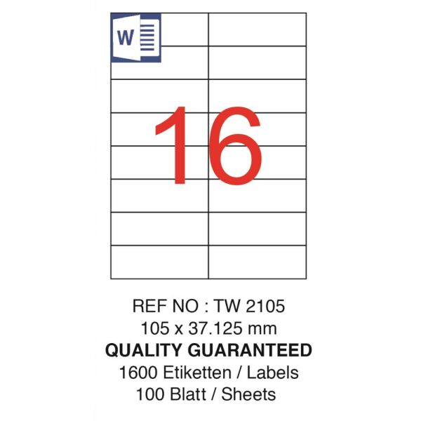 Tanex Laser Etiket Tw-2105 105 X 37.125 Mm ( 16 ) 100 Lü