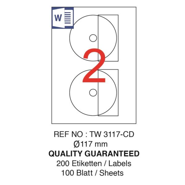 Tanex Laser Etiket Tw-3117 Cd 117 Mm ( 2 ) 100 Lü