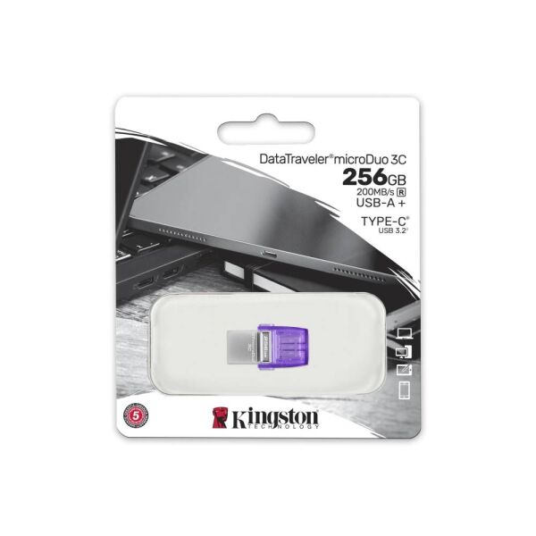 Kingston DTDUO3CG3-256GB DataTraveler microDuo 3C 200MB-s dual USB-A + USB-C Flash Bellek