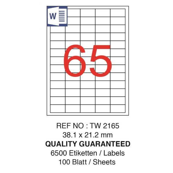 Tanex Laser Etiket Tw-2165 38.1 X 21.2 Mm ( 65 ) 100 Lü