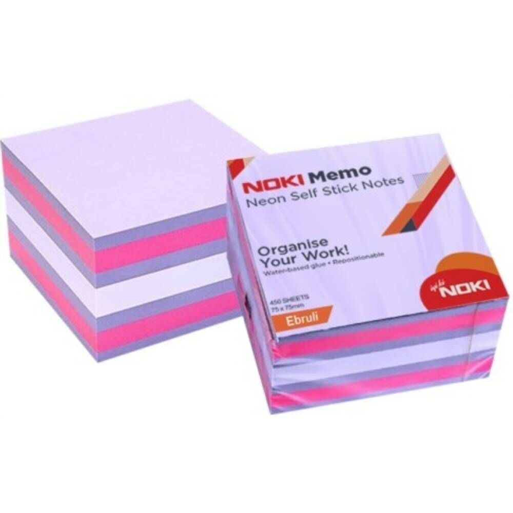 Noki Memo Yapışkanlı Küp Not 75X75 450 Yp 12014-44 Neon Ebruli
