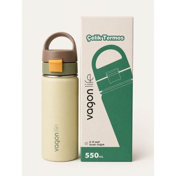 Vagonlife 1110 550 ml Bej Çelik Termos Matara