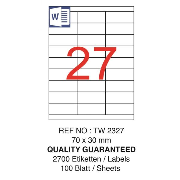 Tanex Laser Etiket Tw-2327 70 X 30 Mm ( 27 ) 100 Lü