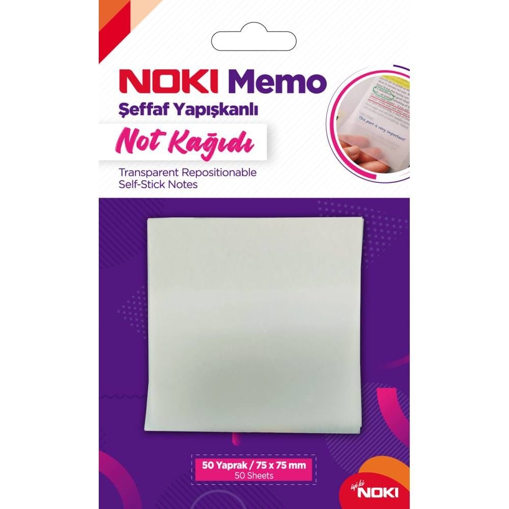 Noki Memo Yapışkanlı Not Kağıdı 75X75 50 Yp 12300 Şeffaf