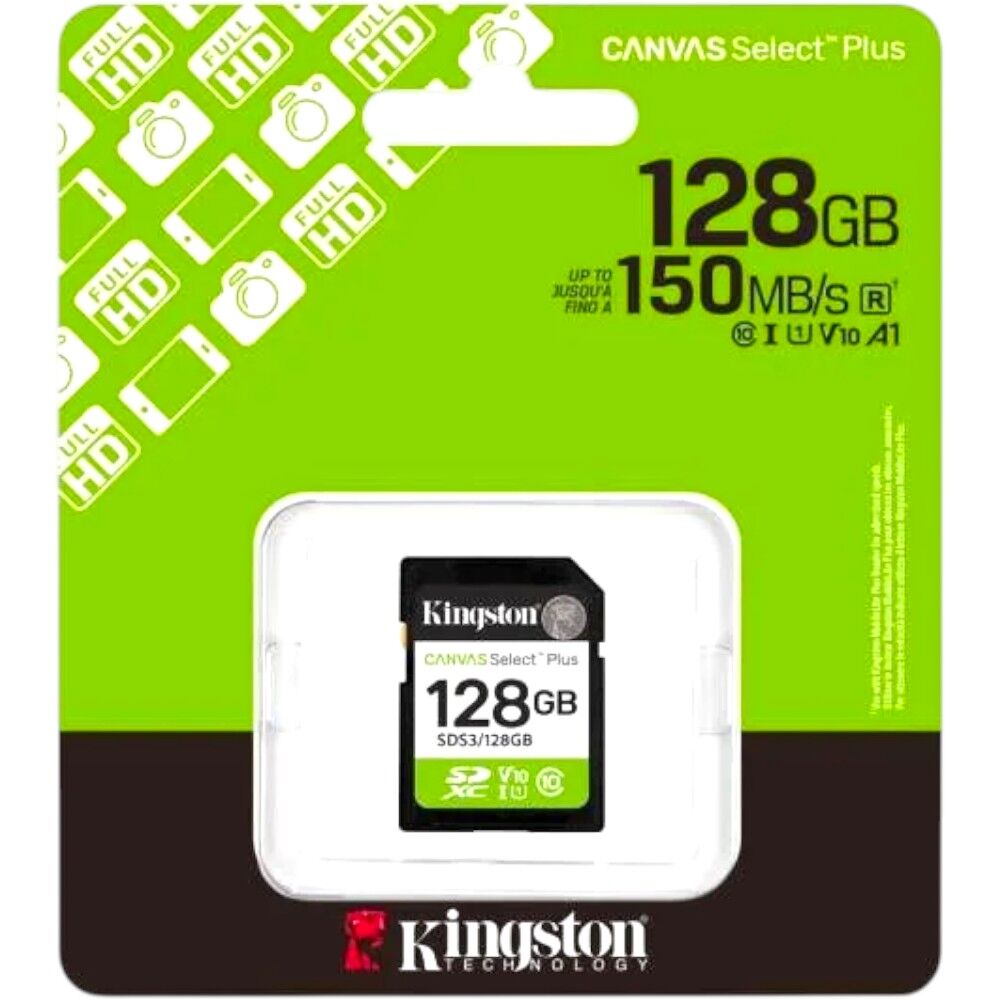 Kingston SDS3-128GB 128GB SDXC Canvas Select Plus Gen3 150MB-s C10 UHS-I U1 V10 Hafıza Kartı