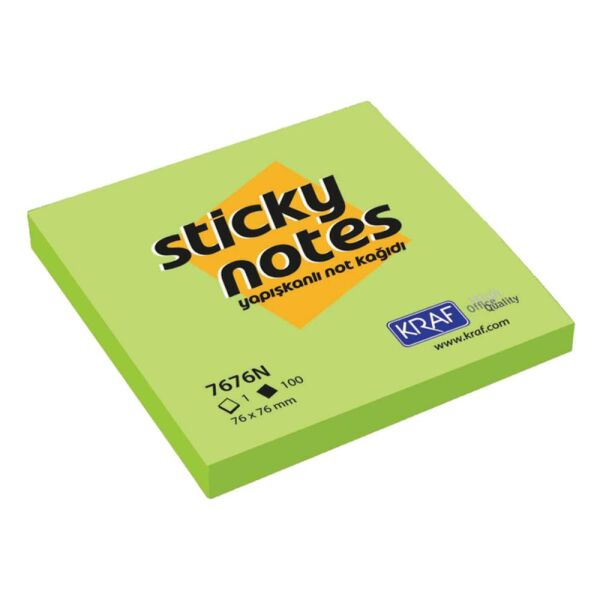 Kraf Yapışkanlı Not Kağıdı 76X76 Neon Yeşil 7676N-Gn