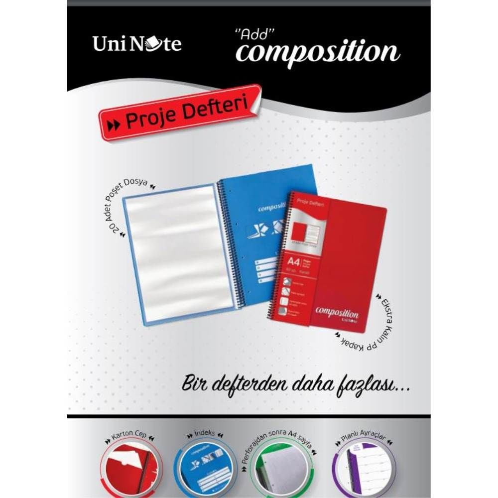 Add Composition Spiralli Proje Defteri Defter A4 80 Yp Kareli Plastik Kpk 72852