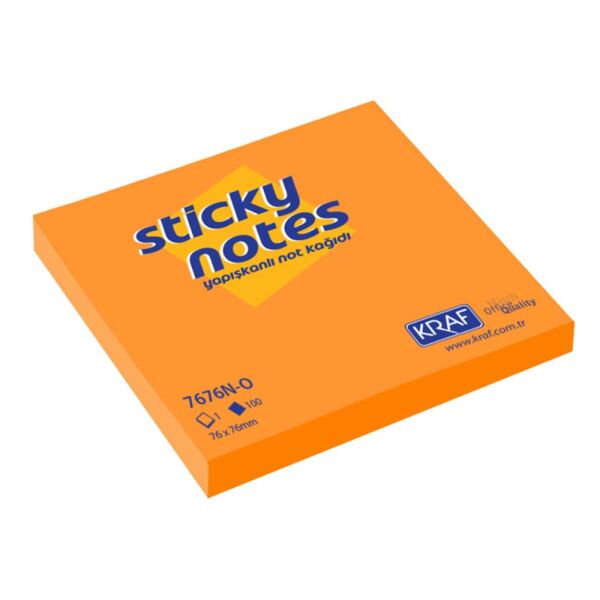 Kraf Yapışkanlı Not Kağıdı 76X76 Neon Turuncu 7676N-O