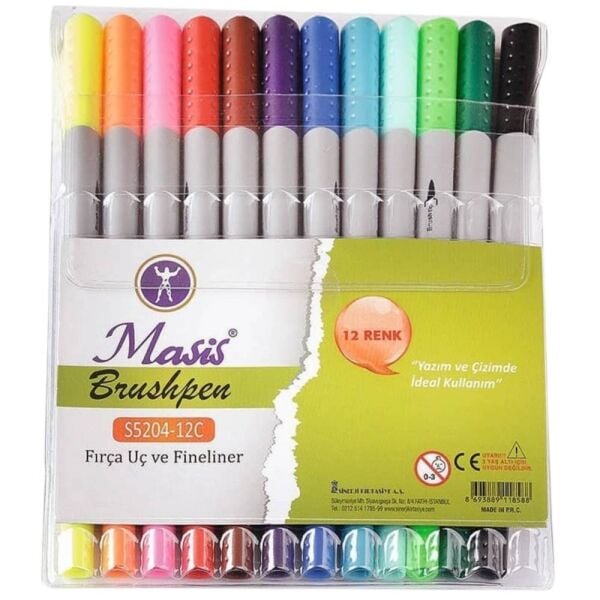 Masis Brushpen Fırça Uç 12 Renk Fineliner Kalem