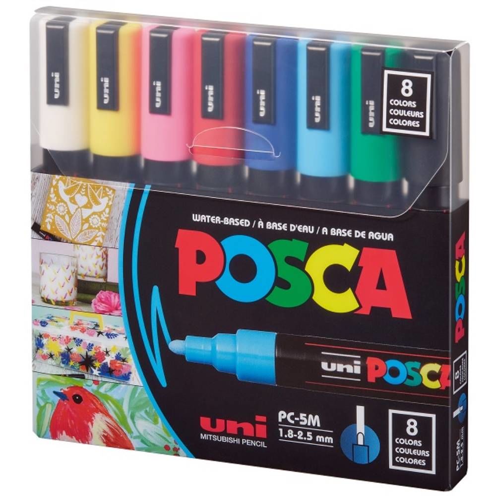 Uni Poster Markörü Posca Set Pc-5M/8C 1.8-2.5 Ana Renk 8 Li