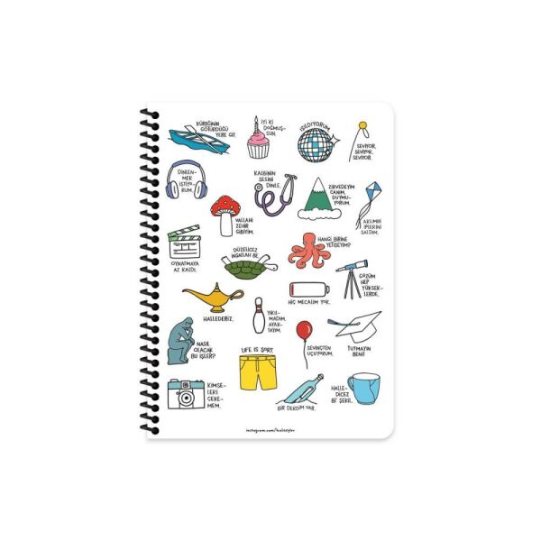 Hisli Şeyler 16.5x22.5 80 Yaprak Kareli Stickerli Spiralli Defter Dinlenmek İstiyorum
