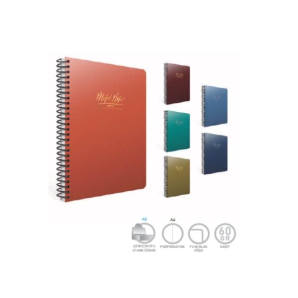Metal Spiralli Defter 17x24 80 Yaprak Çizgili Plastik Kapak 4473