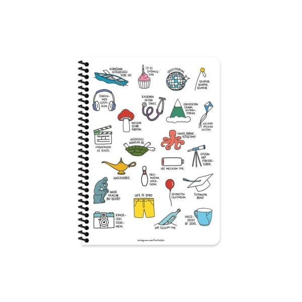 Hisli Şeyler A4 80 Yaprak Kareli Stickerli Spiralli Defter Dinlenmek İstiyorum