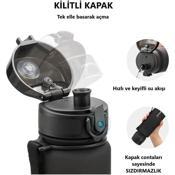 Uzspace 650 ml Tritan Matara 3038-6 3037-7 Siyah