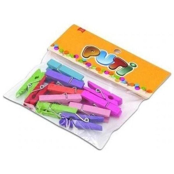 Puti Ahşap Mandal Renkli Büyük 12 li 8801