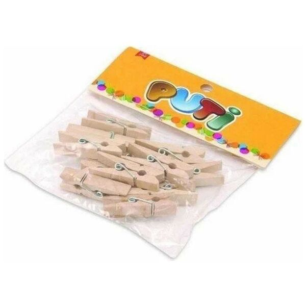 Puti Ahşap Mandal Naturel Büyük 12 li 8795