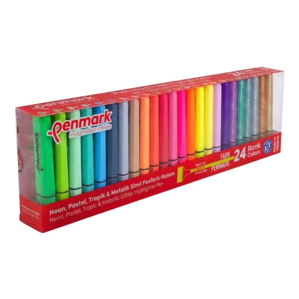 Penmark 6 Neon + 6 Tropik + 6 Simli + 6 Pastel 24'ü Fosforlu Kalem Seti