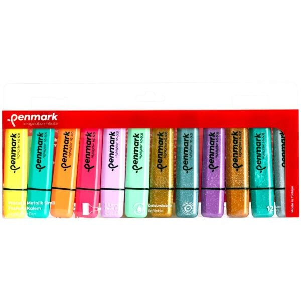 Penmark 6 Neon + 6 Simli 12'li Fosforlu Kalem Seti